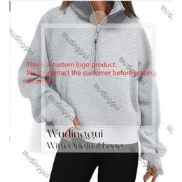 Yoga Outfits Lu Women Fitness Hoodies Runing Jacket Ladies Sport Scubas Woman Half Zip Sweatshirt Thick Loose Short Style Coat with Fleece Thumb Hole Sportwear 675