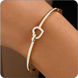 Bangle Bracelets for Women 18K Gold Plated Dainty Cubic Zironia Heart Hollow Out Honeycomb Classic Tennis Bracelet Gold Bracelets Gifts for Girls