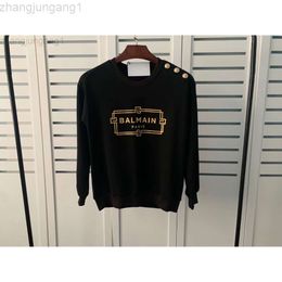 Desginer Balmaim t Shirt Autumn and Winter New Cotton Loose Letter Gold Button Long Sleeve Terry Sweater Ins Lovers