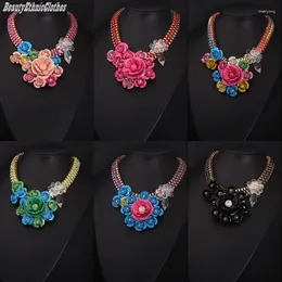 Pendant Necklaces Colorful Plastic Floral Pendants Necklace Metal Chain Fashion Choker Boho Women Ladies Jewelry African Accessories