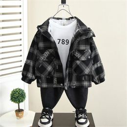 Children's Spring Coat for Boys 2024 New Baby Temperament Trend Clothing Chequered Hooded Kids Jackets
