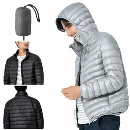 Tamanho M-5XL Fall Down Jacket Men Curto Luz e Fino Busin Tendência Tendência Com Capuz Grosso Quente Pato Branco Para Baixo Casaco Masculino V2QC #