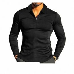 men's Sportswear New 2024 Large Size British Style Solid Color Casual Casual Comfortable Social Lapel Zip-Up Polo Hoodie Shirt V9zT#
