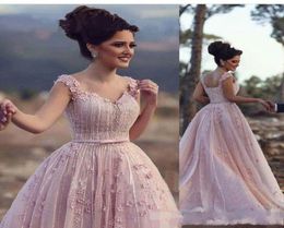 Blush Pink Sweetheart 2019 A line Fairy Prom Dresses Spaghetti Sweetheart sleeveless Zipper Empire Tulle 3DFloral Appliques dress4587773