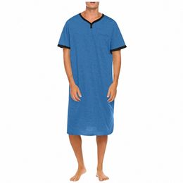 men Cott Nightshirt Robes Short Sleeve Soft Cott V-neck Loose Nightwear Summer Casual Male Sleepwear Lg Tops 2023 o7qR#