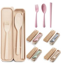 Exquisite Health Environmental Wheat Platycodon Straw Cutlery Set Portable Camping Tableware Spoon Fork Chopsticks Camp Kitchen1711659