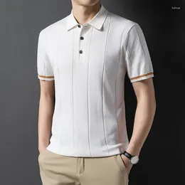 Men's Sweaters Men Silk Polo-Shirt 2024 Spring Summer Short Sleeeve Turn-Down Collar Knit T-Shirt