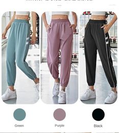 Active Pants Loose Striped Leggings Running Sports Women's Summer High Waist Slimming Quick-drying Yoga Nine-point