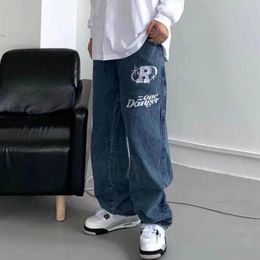 Men's Jeans Streetwear Y2k Big Pocket Loose Pants For Men Hip Hop Letter Graphic Baggy Harajuku High Waisted Wide Trousers