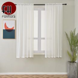 Curtains White Solid Sheer Curtains for Living Room Modern Window Chiffon Tulle Short Curtains for Bedroom Organza Decoration Cortinas