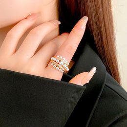 Cluster Rings Luxury Adjustable Pearl Round Shaped Open Ring Vintage Women Wedding Birthday Engagement Party Jewellery Decorating Gift