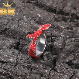 Band Rings TBT Bowknot chest wreath red yellow blue black ribbon shaped enamel ring hip-hop Jewellery J240326