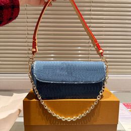 Wallet on Chain Ivy Underarm Shoulder Bags Crossbody Shopping Hobo Denim Blue Handbags Bag Flip Underarm Women Handbag Purse Messenger Wallet Adjustable strap