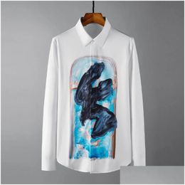 Mens Casual Shirts New Abstract Llows Printed Luxury Long Sleeve Male High Quality Slim Fit Party Man 3Xl Drop Delivery Apparel Clothi Otge9