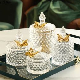 Jars Creative Golden Butterfly Crystal Glass Candy Jar Exquisite Storage Box Jewelry Small Object Storage Jar Glass Container Crafts