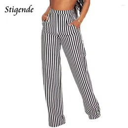 Women's Pants Stigende Women Black And White Pocket Palazzo Wide Leg Loose Striped Casual Bodycon Baggy Trousers