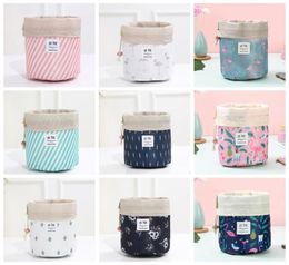 Barrel Shaped Cosmetic Bags Large Capacity Drawstring Travel Dresser Pouch Xford Fabric Flamingo Print Organizer Storage Bags 9col1712364