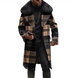 Designer Men039s Plaid Blends Woollen Slim Fit Mid Length Fur Collar Coat Jacket Men Wool Autumn Winter Warm Coats Casual Fashio6344403