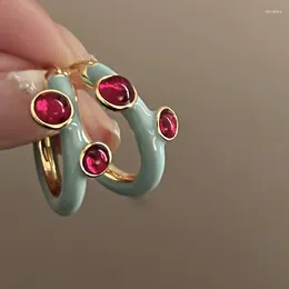 Hoop Earrings Creative C-shaped Smog Blue Drip Oil Round Women Luxury Red Crystal French Female Wedding Party Jewellery