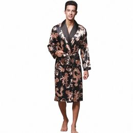 men Sleepwear Shower Robe Bathrobe Man Pyjama with Belt Imitati Silk Printing Bathrobe Satin Pijama Hombre Pyjama Loungewear 46j4#