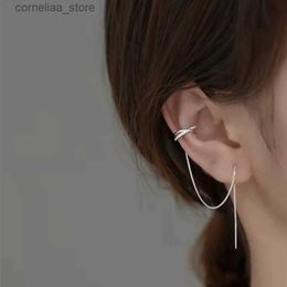 Ear Cuff Ear Cuff Irregular geometric rhinestone female ear clip sterling silver tassel ear line elegant jewelry fashionable accessories Y240326