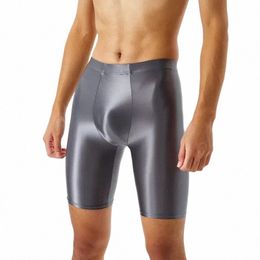 satin Glossy Skinny Men's Shorts Summer High Waist Running Sports Gym Shorts Knee Length Slim Fit Sexy Short Leggings Pants 2023 i3WA#