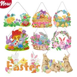 Stitch 5D Diamond Painting Hanging Garland Flower Bird Happy Easter Diamond Embroidery Pendant Garden Home Decoration Mosaic Art