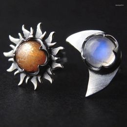 Stud Earrings Celestial Bohemia Sun And Moon Earring Silver Colour Moonstone Studs For Women Female Boho Party Fashion Jewellery Gifts
