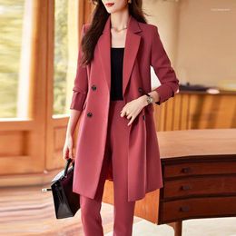 Women's Suits High Quality Fabric Autumn Winter Women Middle Long Windbreaker Outwear Elegant OL Styles Professional Office Work Wear