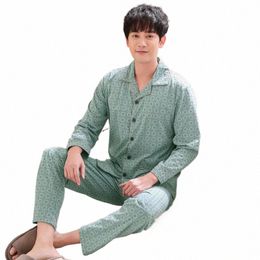 men Pyjamas Spring Knitted Cott Mens Pyjama Sets Striped Pijama Lg Sleeve Turn-down Collar Cardigan Plus Size 4XL Sleepwear 94a7#