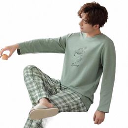 men's Pyjamas lg-sleeved spring and autumn home clothes men's autumn and winter young middle-aged thin winter suits a9aa#