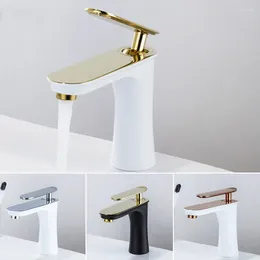 Bathroom Sink Faucets Basin White Rose Gold Faucet Waterfall Single Hole Cold And Water Tap Mixer Taps