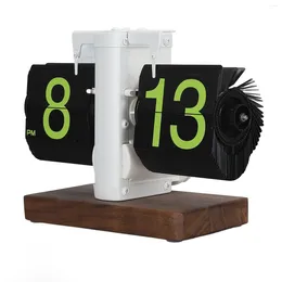 Table Clocks Digital Flip Clock 12h Single Sided Large Numbers Automatic Retro Mechanical Wood Base For Living Room Decorations