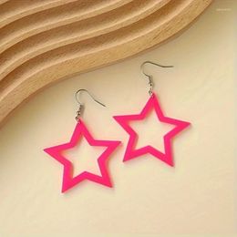 Stud Earrings Retro Y2K Acrylic Fluorescent Rose Red Five-pointed Star Party Club Engagement Ear Ornaments