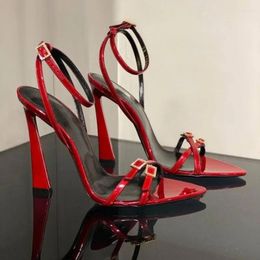 Dress Shoes Summer Sandals Women One Line Strap Super High Heel Women's Pointed Thin Heels Banquet Red Simple