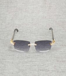 Vintage Rhinestone Black White Buffalo Horn Rimless Sunglasses Men Wood Sun Glasses Metal Frame Shades for Summer Club Eyewear9525576