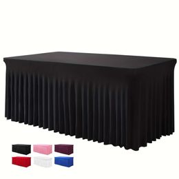 6ft, Rectangle Skirts, Polyester Fitted Covers, Black Cloth for 6 Ft with Skirt, Wrinkle Resistant Spandex Table Cover, Party Supplies