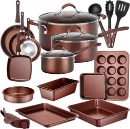 Cookware Sets NutriChef Oven Lids Utensil NCCW20S 20-Piece Nonstick PTFE/PFOA/PFOS-Free Heat Resistant Lacquer Kitchen Ware Pots B