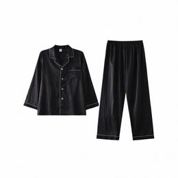 men's Striped Satin Pyjamas Set Pyjamas Nightwear Sleepwear Loungewear Lg Sleeve Casual Korean SA1417 762R#