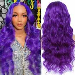 Purple Lace Front Wig Human Hair Pre Plucked Body Wave 13x4 HD Lace Front Wig Human Hair with Baby Hair for Women