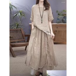 Work Dresses Ethnic Style Cotton And Linen Set Women Skirt Summer 2023 Fashion Casual Top Two Piece Ramie Retro Suit Outfit Z2176 Drop Otaxb