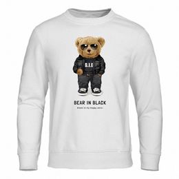teddy Bear In Black That Is My Happy Colour Hoodie Mens Harajuku Hip Hop Top Sport Warm Sportswears Pullover Fleece Hoodies Men O6PN#