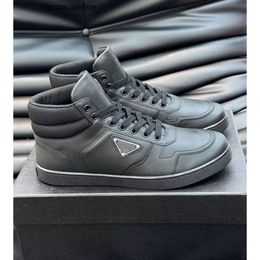 Pradoity Hightop Pada Prax Leather praddas Downtown Elegant Brand Sneakers Shoes Men Light Rubber Sole White Black Leather Trainers Wholesale Discount Skateboard