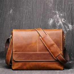 Bag Nesitu High Quality Vintage A4 Brown Top Grain Genuine Crazy Horse Leather Shoulder Men Messenger Bags For Ipad M1002