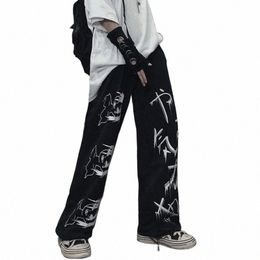 black Harajuku printed anime sweatpants male streetwear wide leg oversize pants loose casual sport straight trousers men 2023 08Hb#