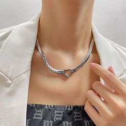 Chains Waterproof Casual Style Stainless Steel Women Necklace Cuban Link Chain Heart Pendant