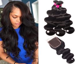 8A Brazilian Body Wave Straight Loose Wave Kinky Curly Deep Wave 3 Bundles With 4X4 Lace Closure 100 Unprocessed Brazilian Peruvi6903416