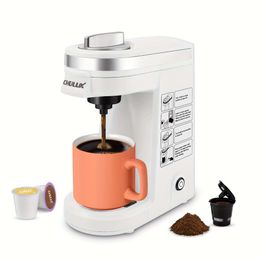 CHULUX Single Serve Maker with Reusable Philtre for K-cup Coffee Capsules, Tea Capsules and Ground Coffee, 12 Ounce Built-in Water Tank, White