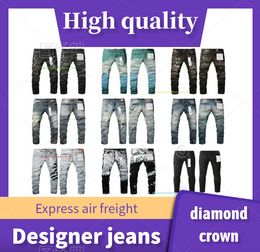 Jeans roxos jeans de grife para homens moda buraco skinny marca roxa jeans skinny motocicleta jeans slim fit na moda rasgado patchwork buraco durante todo o ano pernas finas