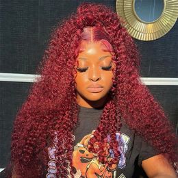 Deep Wave Burgundy 13x4 Transparent Glueless Red Wig Colored Lace Front Human Hair Wigs Curly 13x6 Hd Lace Frontal Wig for Women